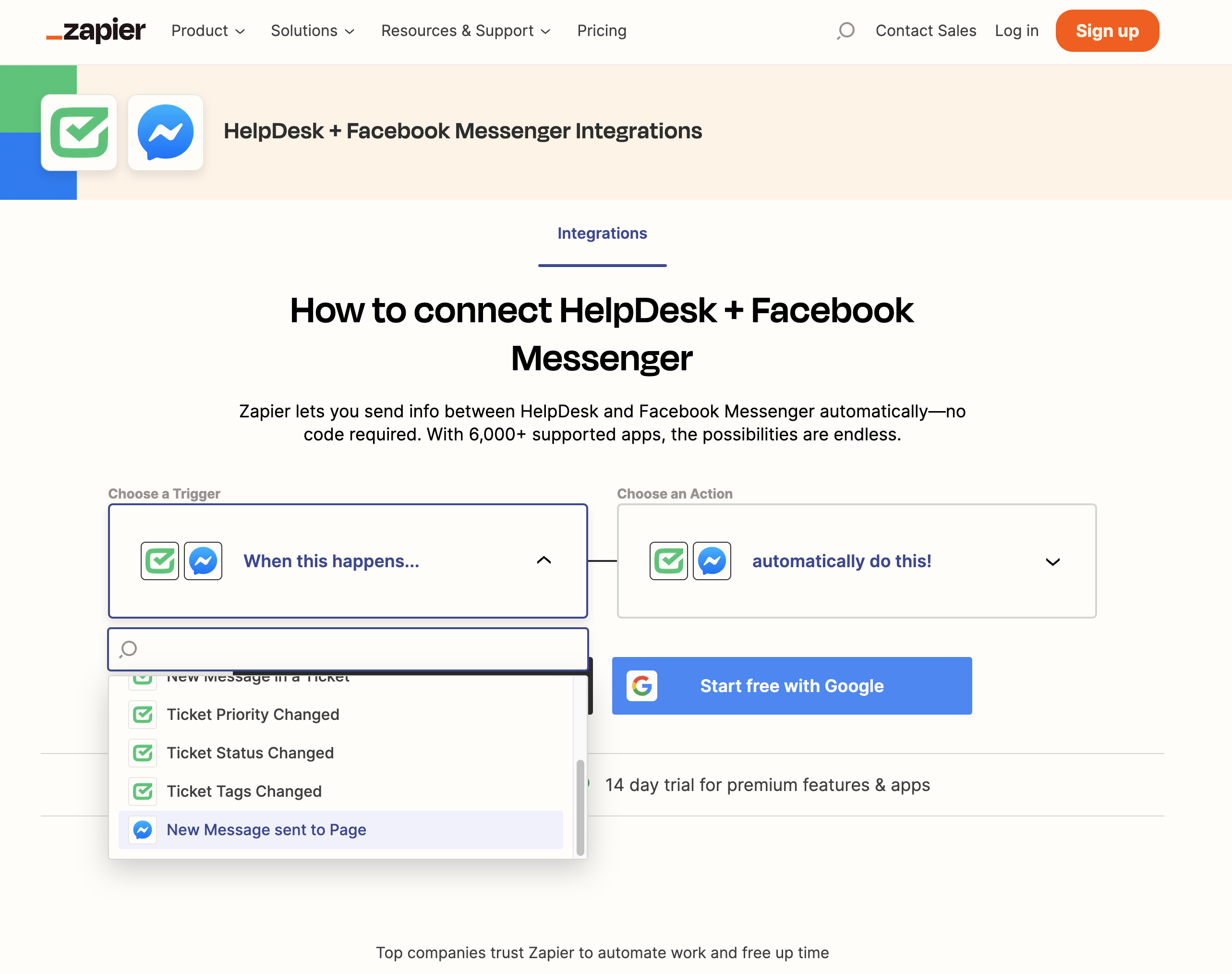 Using Zapier to integrate HelpDesk with Facebook — trigger examples.