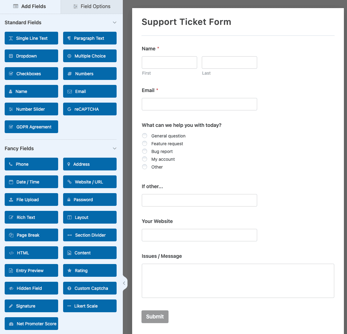 WPForms template customization