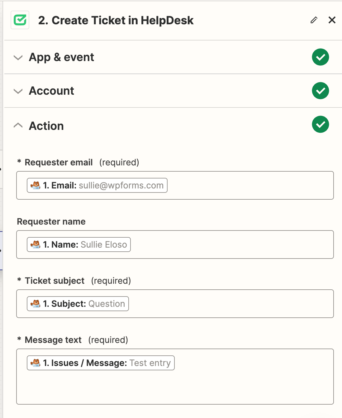 Creating ticket in HelpDesk in Zapier