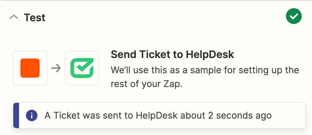 HelpDesk success message in Zapier