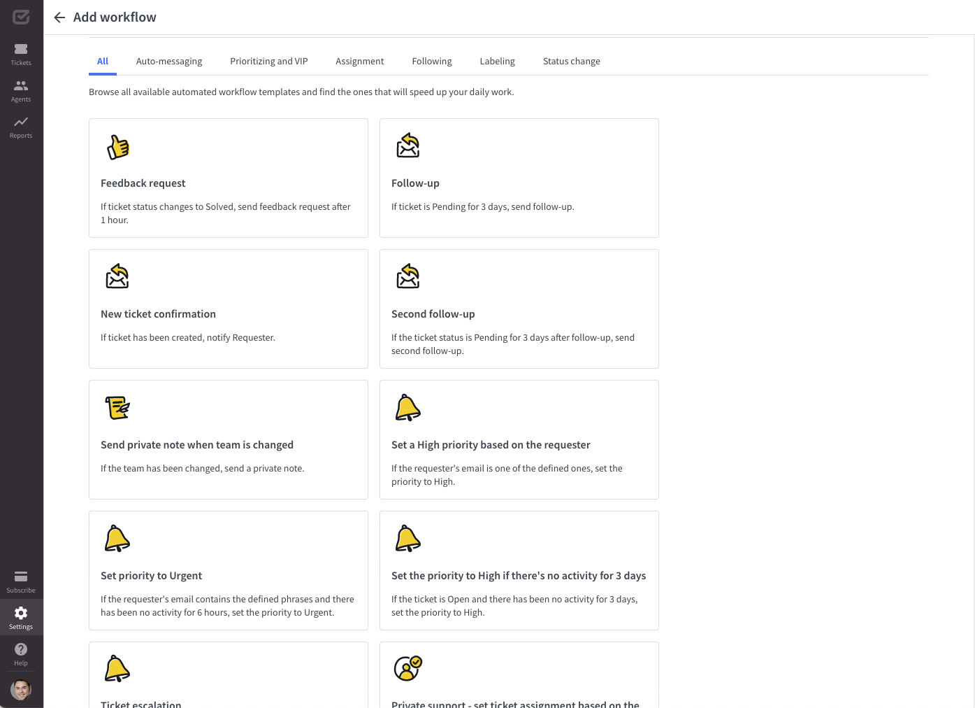 Categories of operational flow templates in HelpDesk.