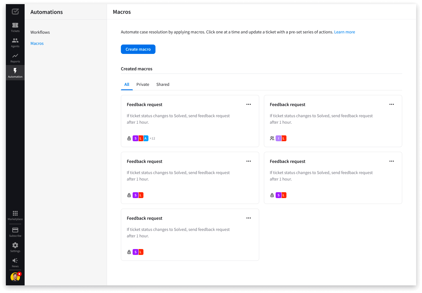 Main dashboard with all macros