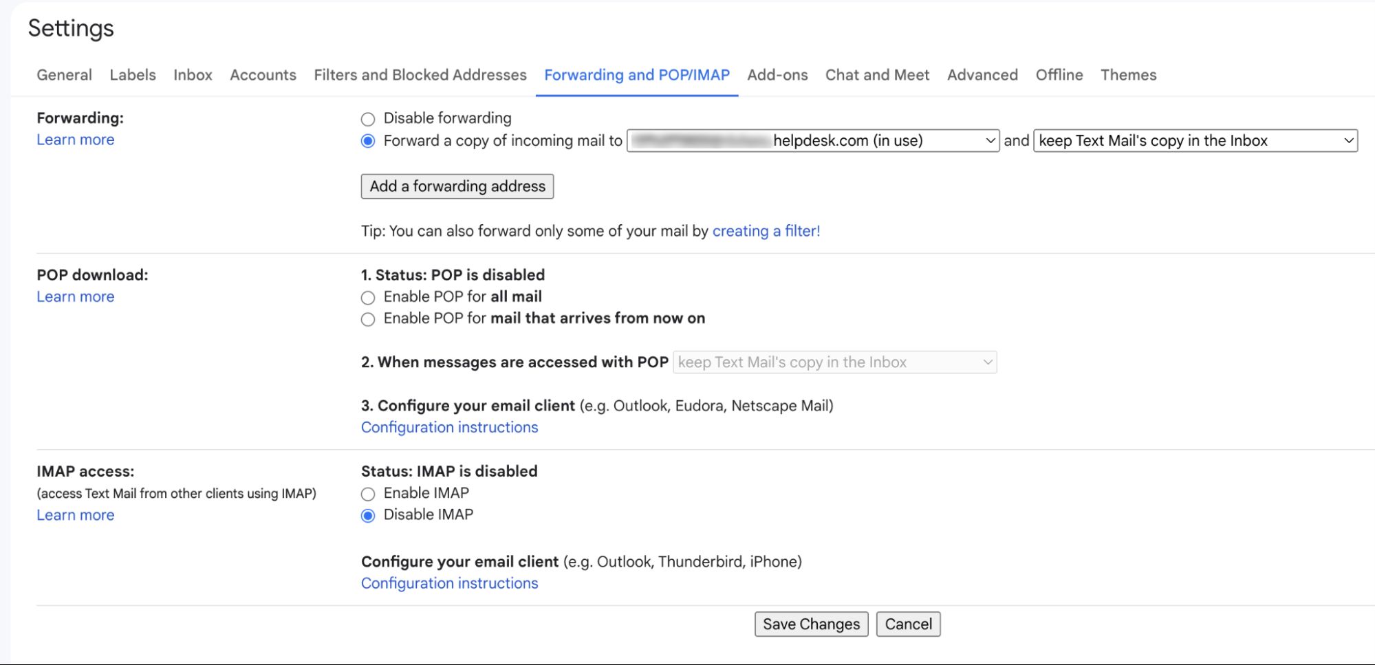 Completion of Gmail/Google Workspace email forwarding in Gmail settings – forward a copy of incoming mail option. 