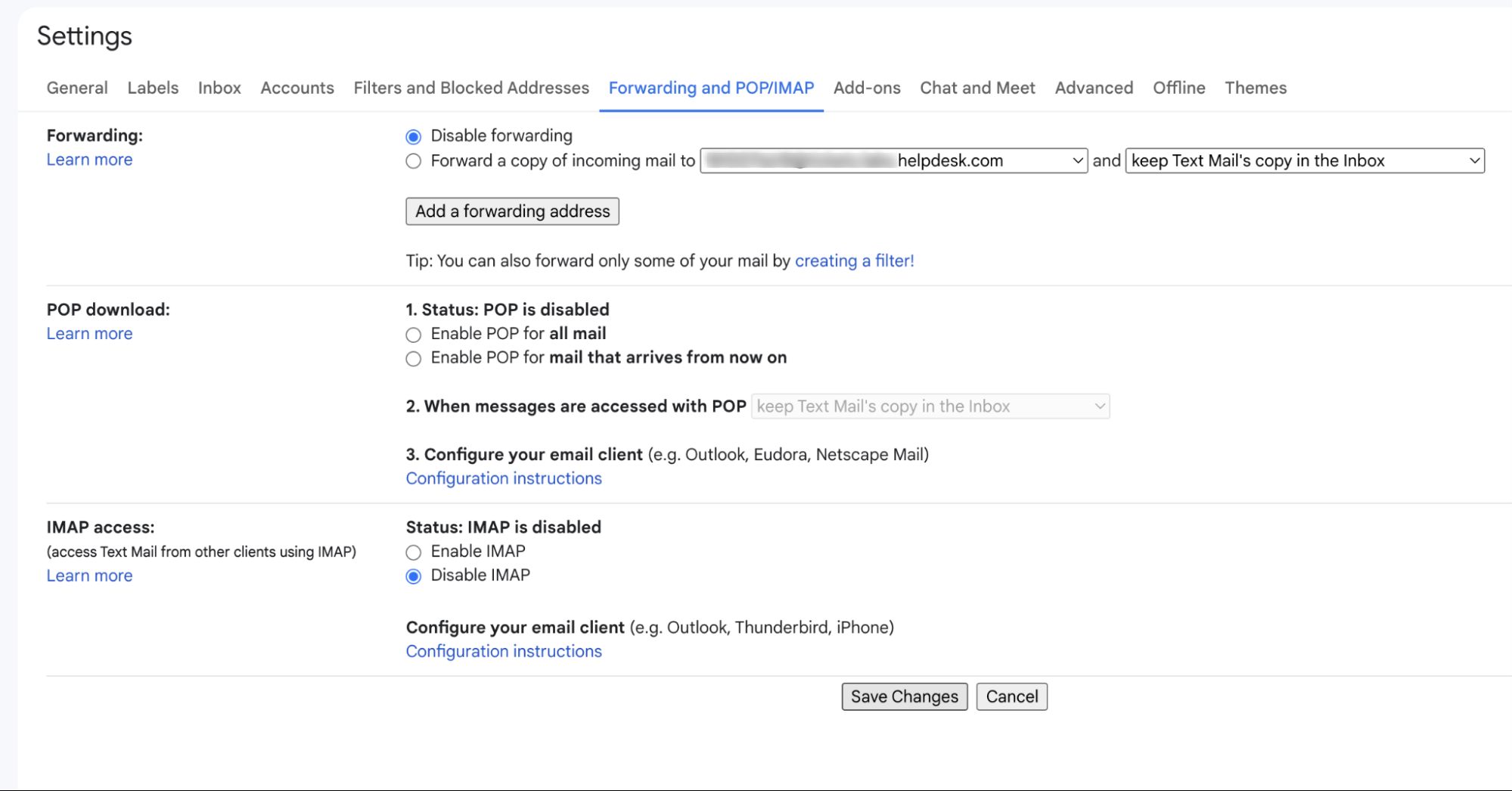 Completion of Gmail/Google Workspace email forwarding in Gmail settings. 