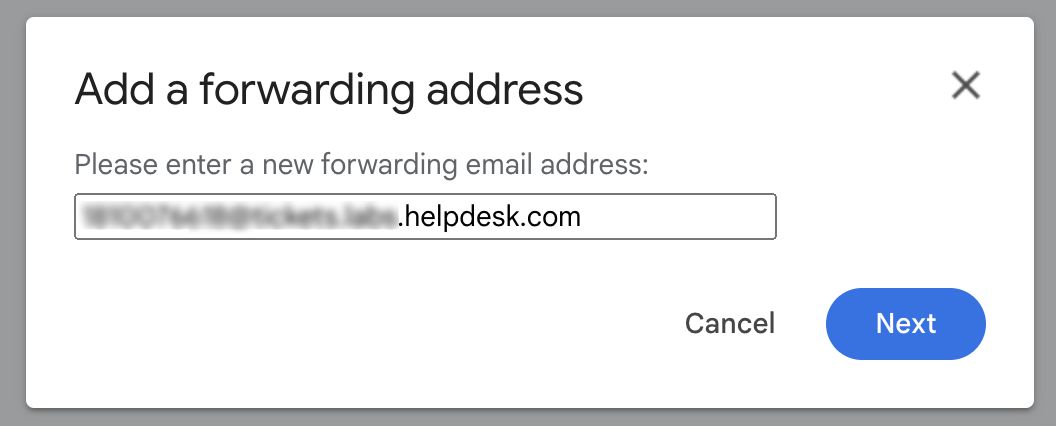 Adding HelpDesk&rsquo;s forwarding address in the Gmail/Google Workspace.