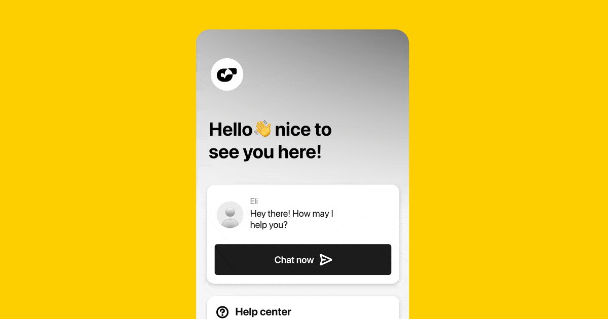 Animation showcasing how the Welcome Screen expands with options and buttons like &ldquo;Leave a ticket&rdquo;, &ldquo;Chat now&rdquo;, &ldquo;Search articles&rdquo;, &ldquo;Follow us on X&rdquo;.
