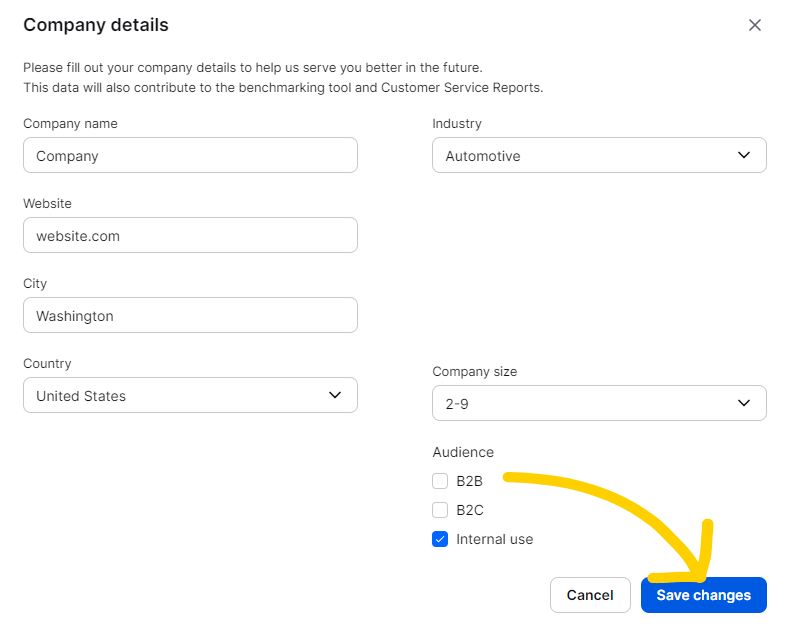 Save changes made to company details