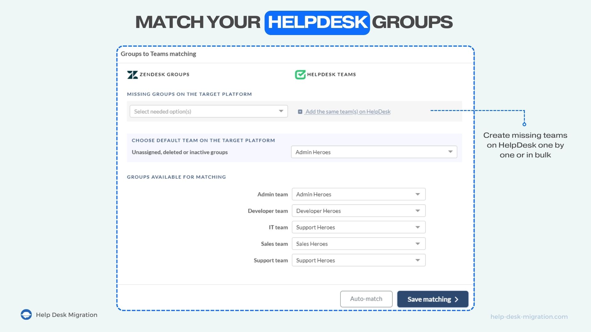 Match up teams during help desk migration.