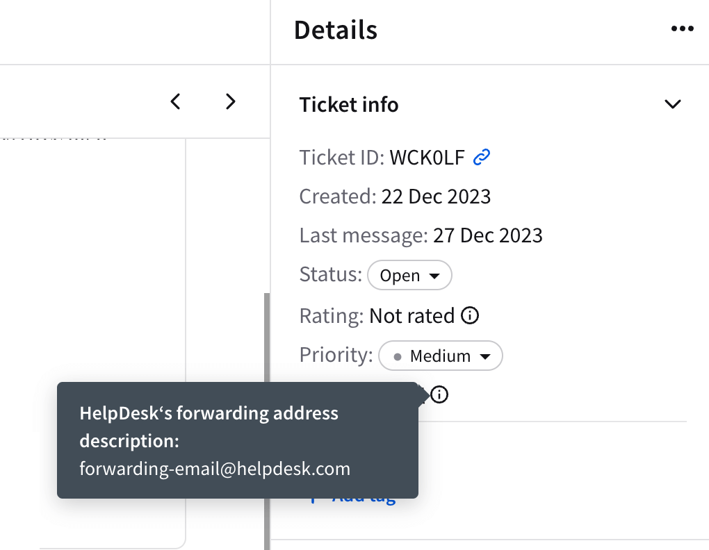 Tooltip showing email address in the address description field. 