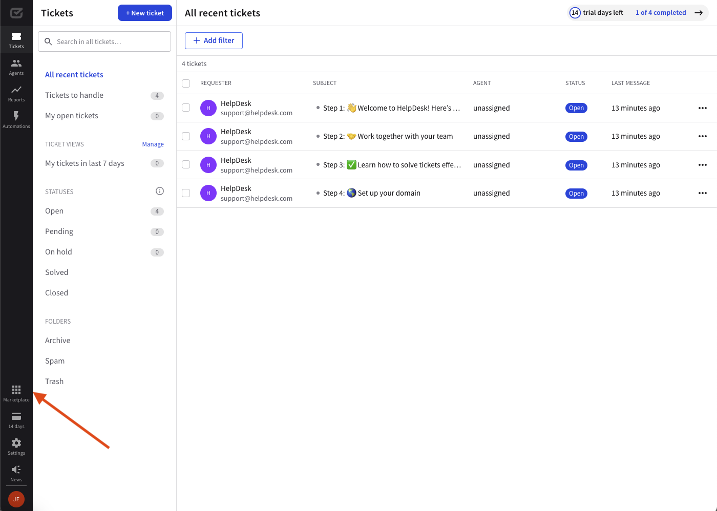 Accessing the HelpDesk Marketplace.