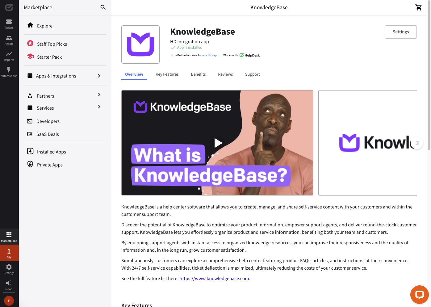 Accessing KnowledgeBase settings.