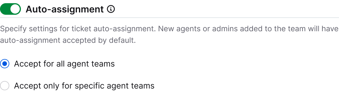 Auto-assignment activated in the user profile settings – accept for all agent teams.