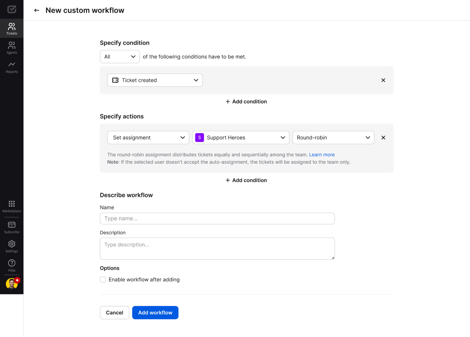 The round-robin auto-assignment in HelpDesk.