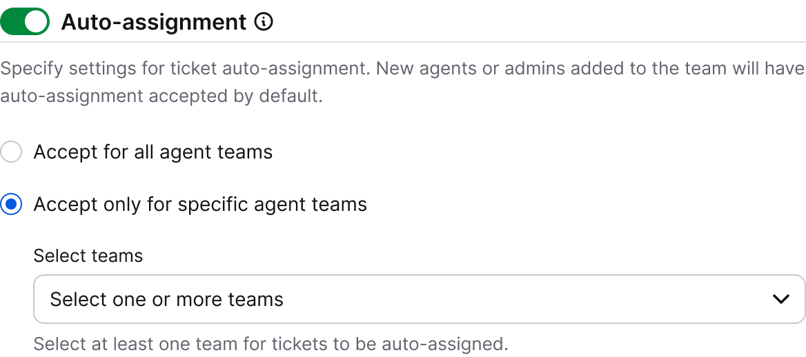 Auto-assignment activated in the auser profile settings – accept only for specific agent teams in HelpDesk.