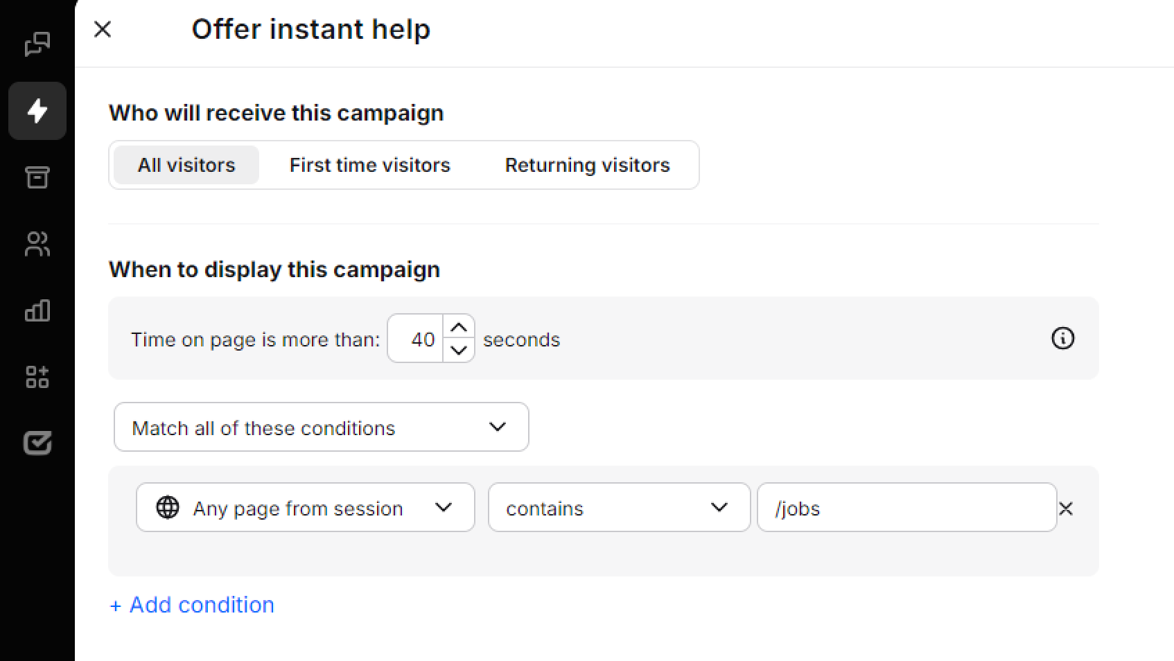 Campaign condition: page contains /jobs