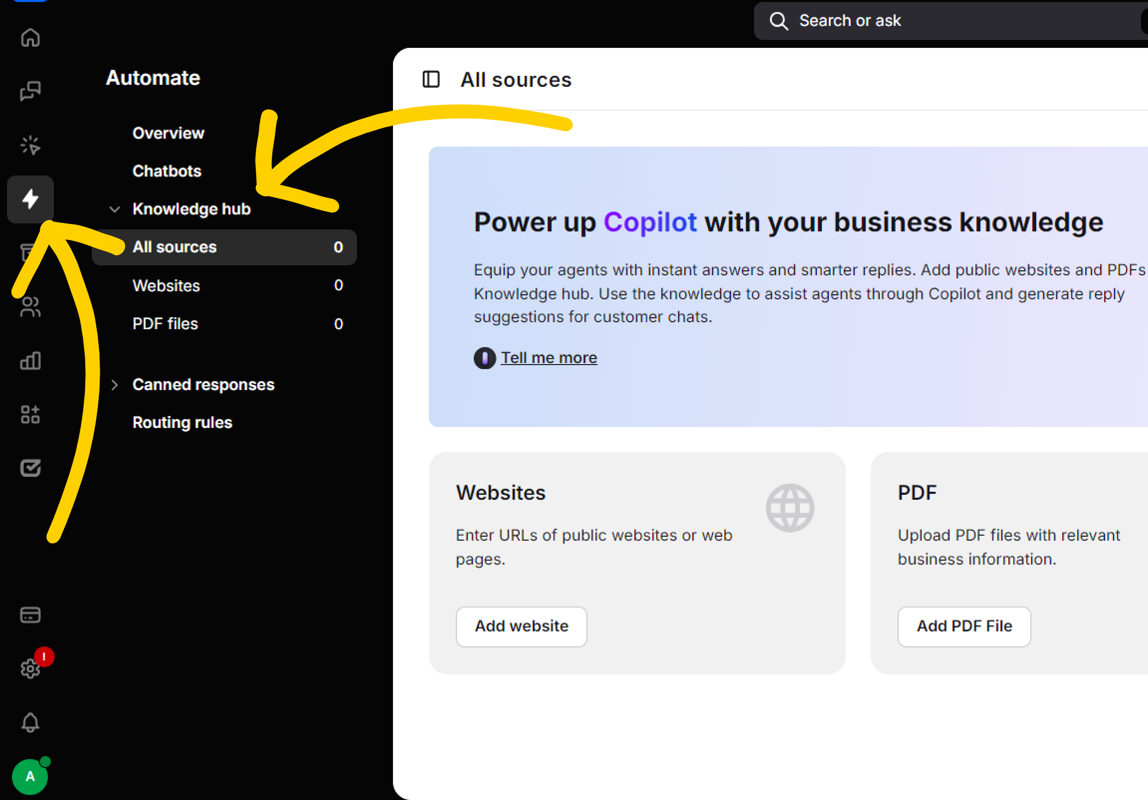 How to enter knowledge hub in the LiveChat app