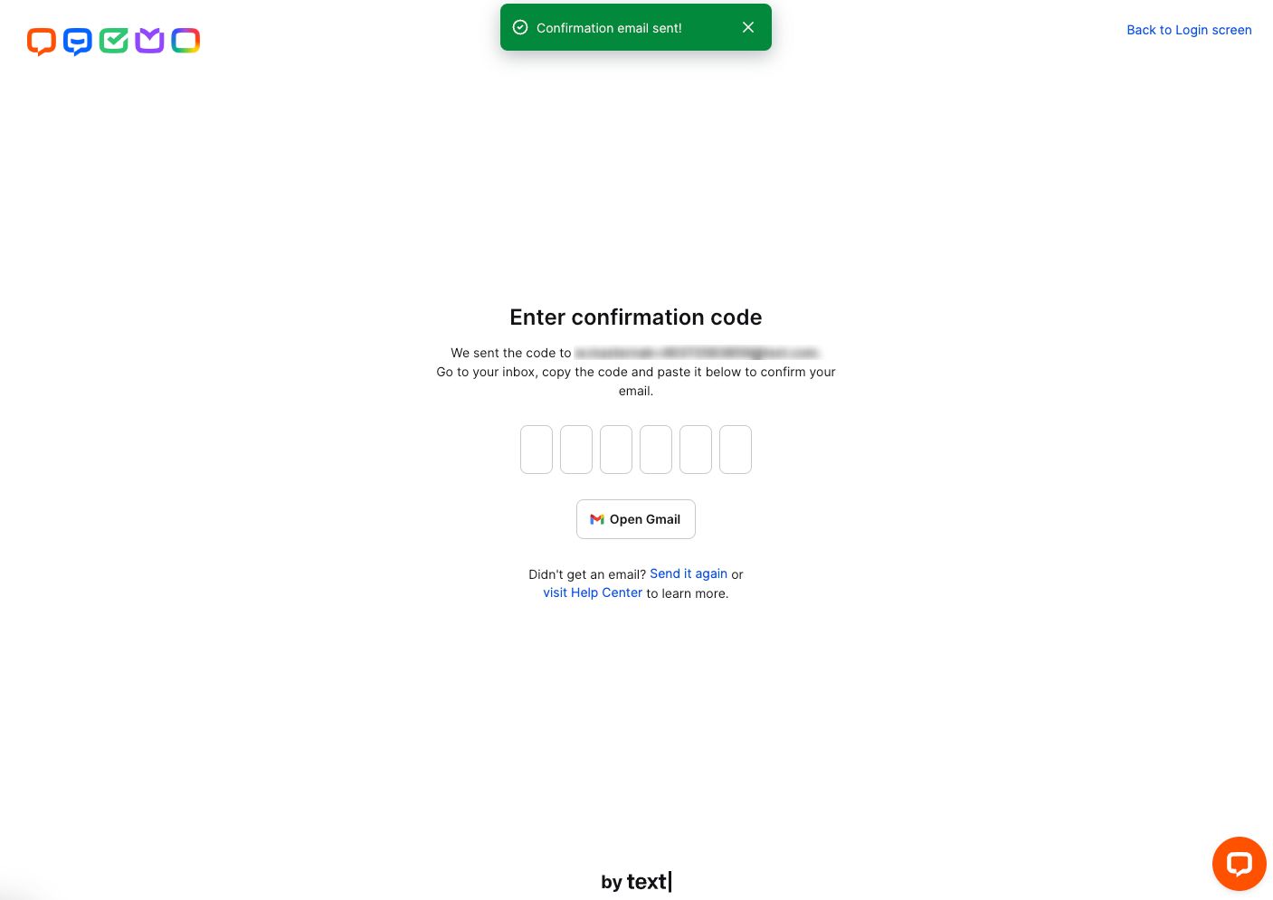 Logging in or signing up for HelpDesk – confirmation code.