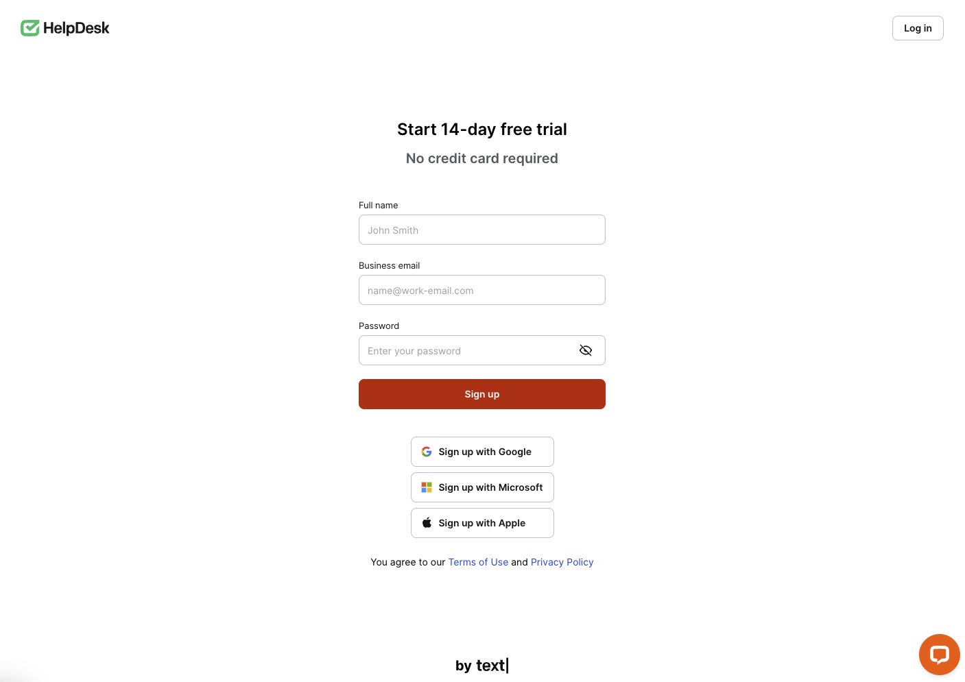 Logging in or signing up for HelpDesk.