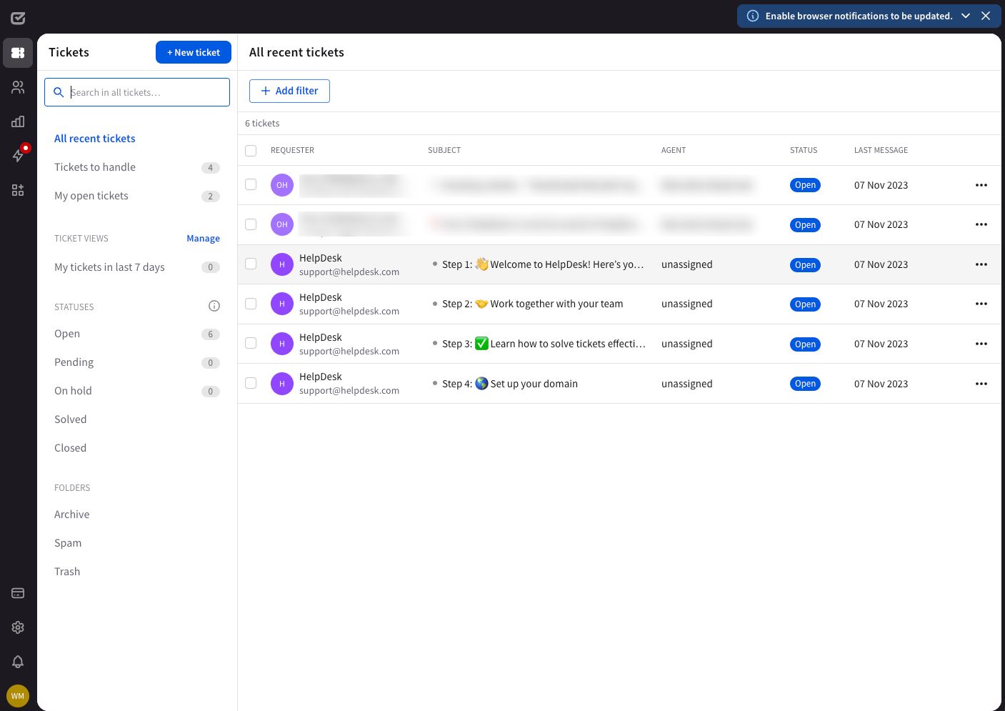 HelpDesk main dashboard.