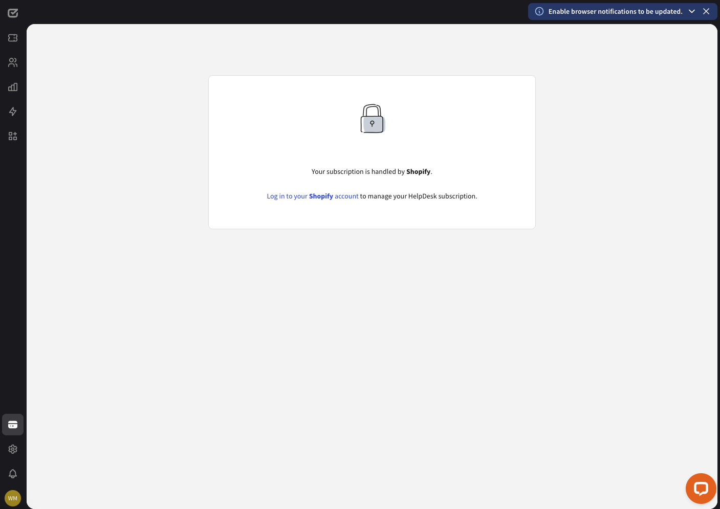 HelpDesk subscription management handled by Shopify.