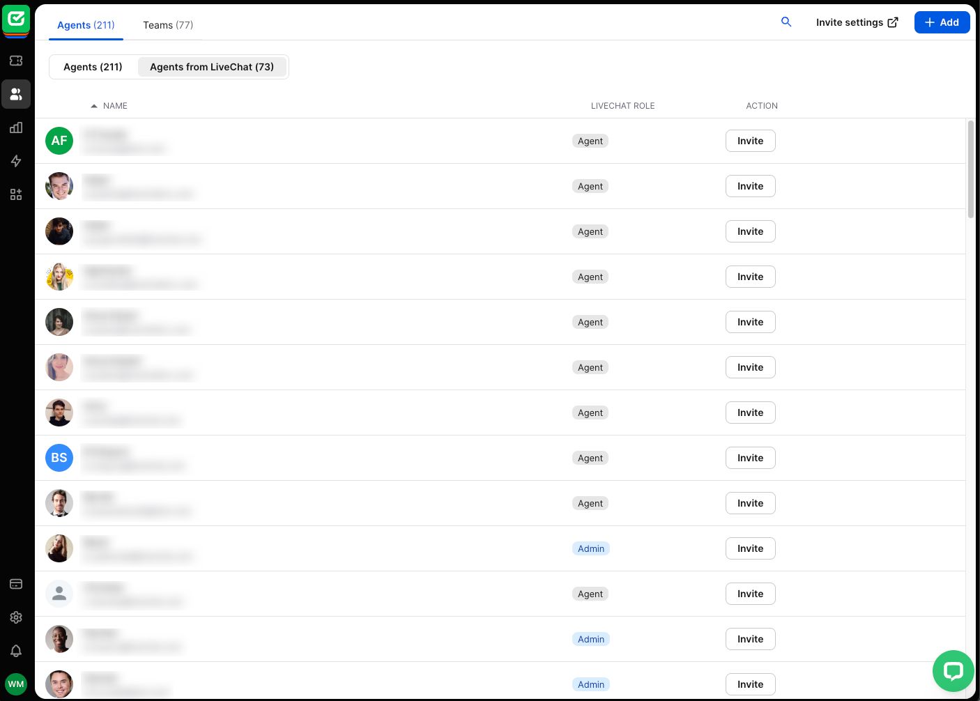 Agents from LiveChat to add in HelpDesk - inviting agents.