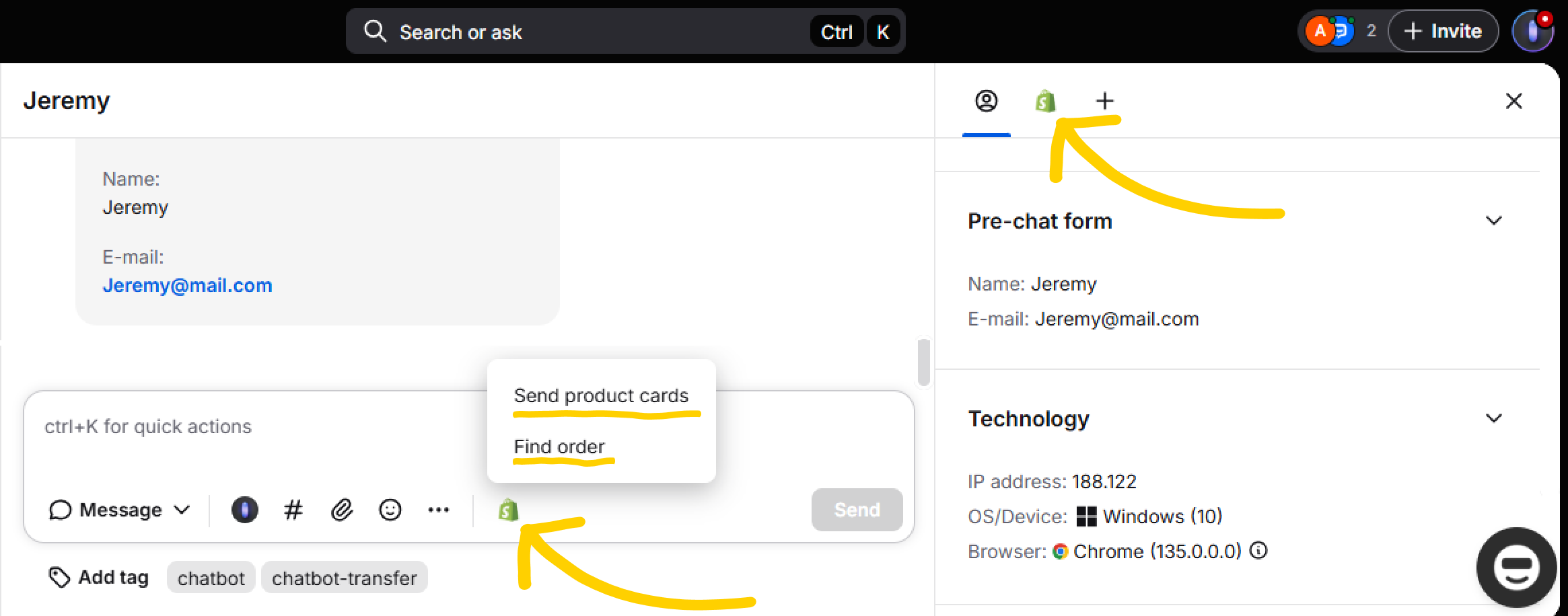 Customer cart details