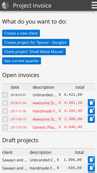 Project invoice dashboard