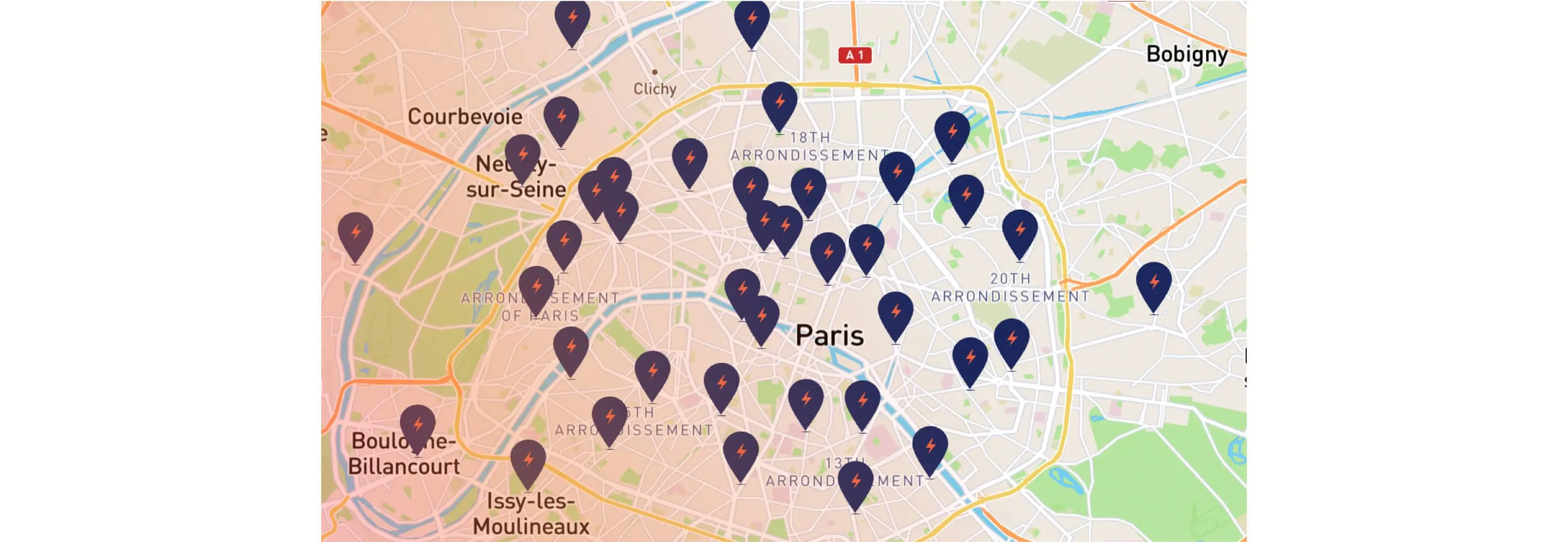 Cartes des stations de batteries échangeables à Paris et proche banlieue