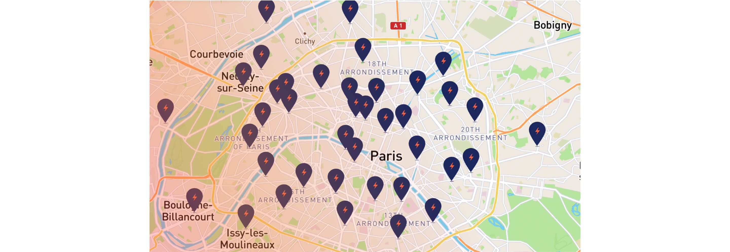 Cartes des stations de batteries échangeables à Paris et proche banlieue