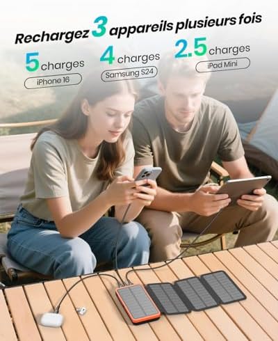 Vue 3 de Chargeur Solaire Power Bank