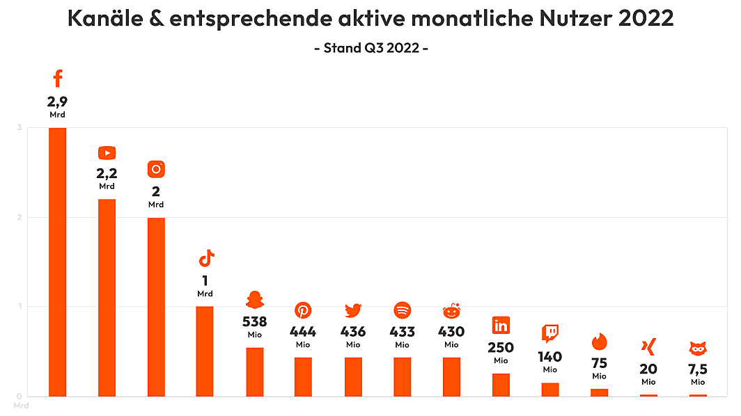 Graph über Nutzer von Social-Media-Plattformen im Jahr 2022