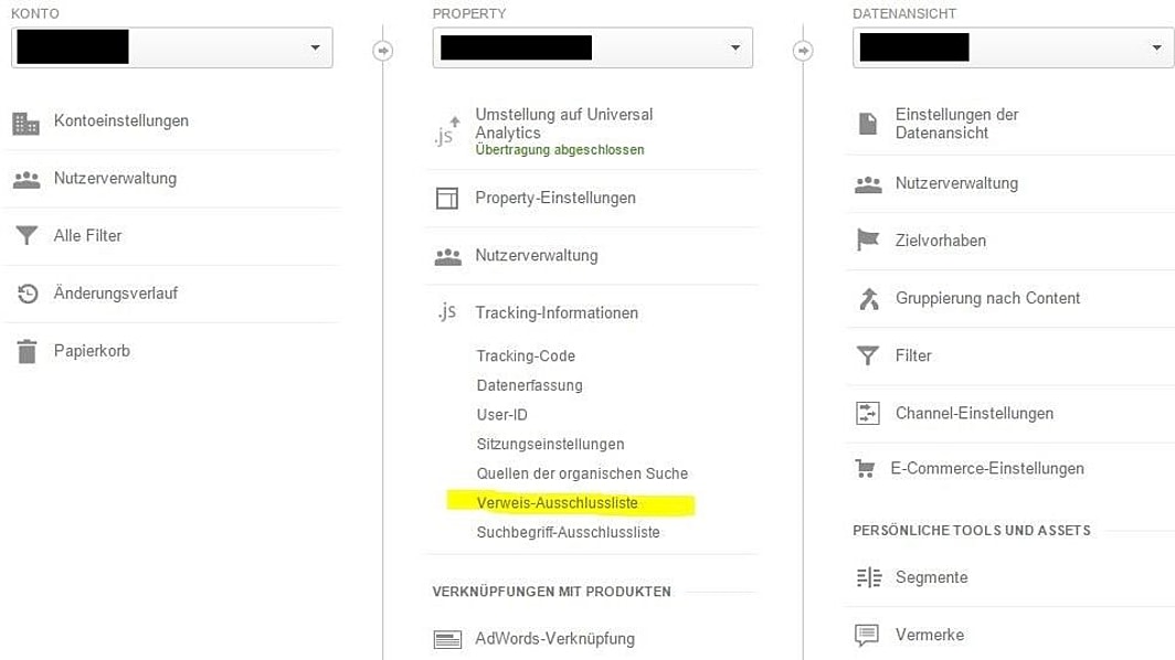 Screenshot der Analytics-Einstellungen