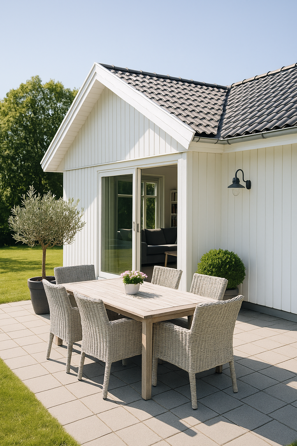 Lys skandinavisk stue i sommerhus