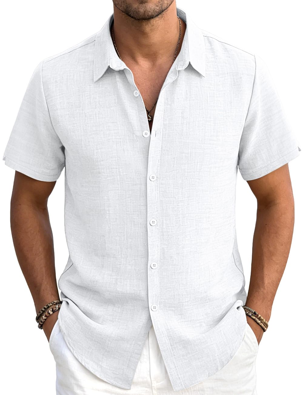 Men's Linen Short-Sleeve Button-Down Shirt
