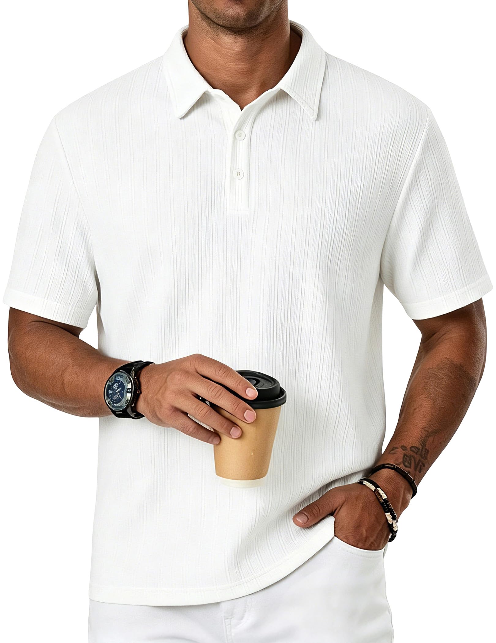 Men's Textured Knit Short-Sleeve Polo Shirt