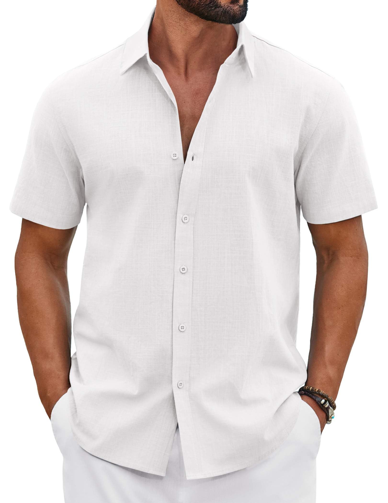 Men's Cotton-Linen Short-Sleeve Beach Shirt