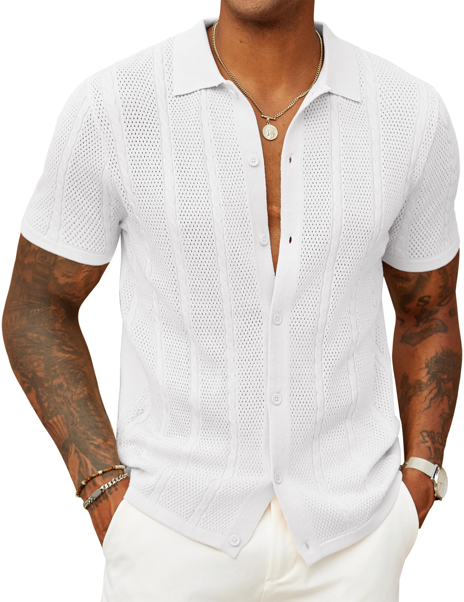 Men's Vintage Textured Knit Polo Shirt