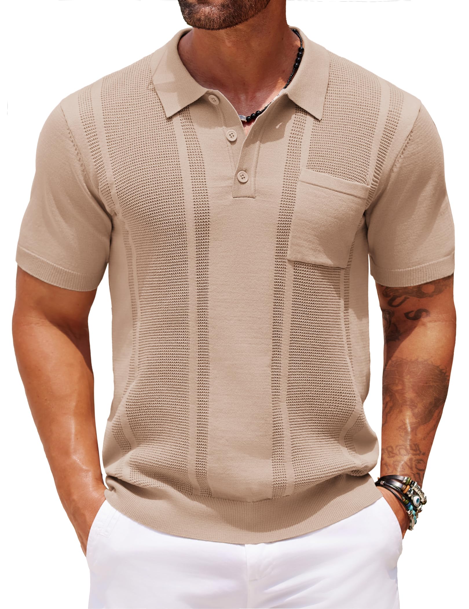 Men's Slim-Fit Collared Knit Polo with Pocket