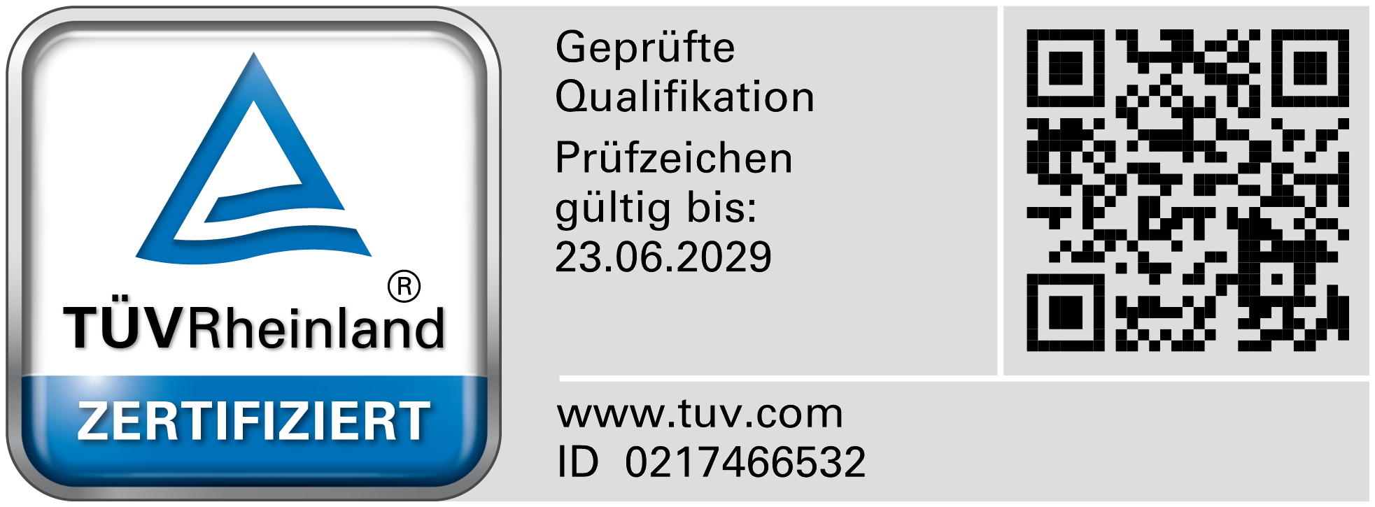 TÜV Rheinland Testmarke mit QR-Code