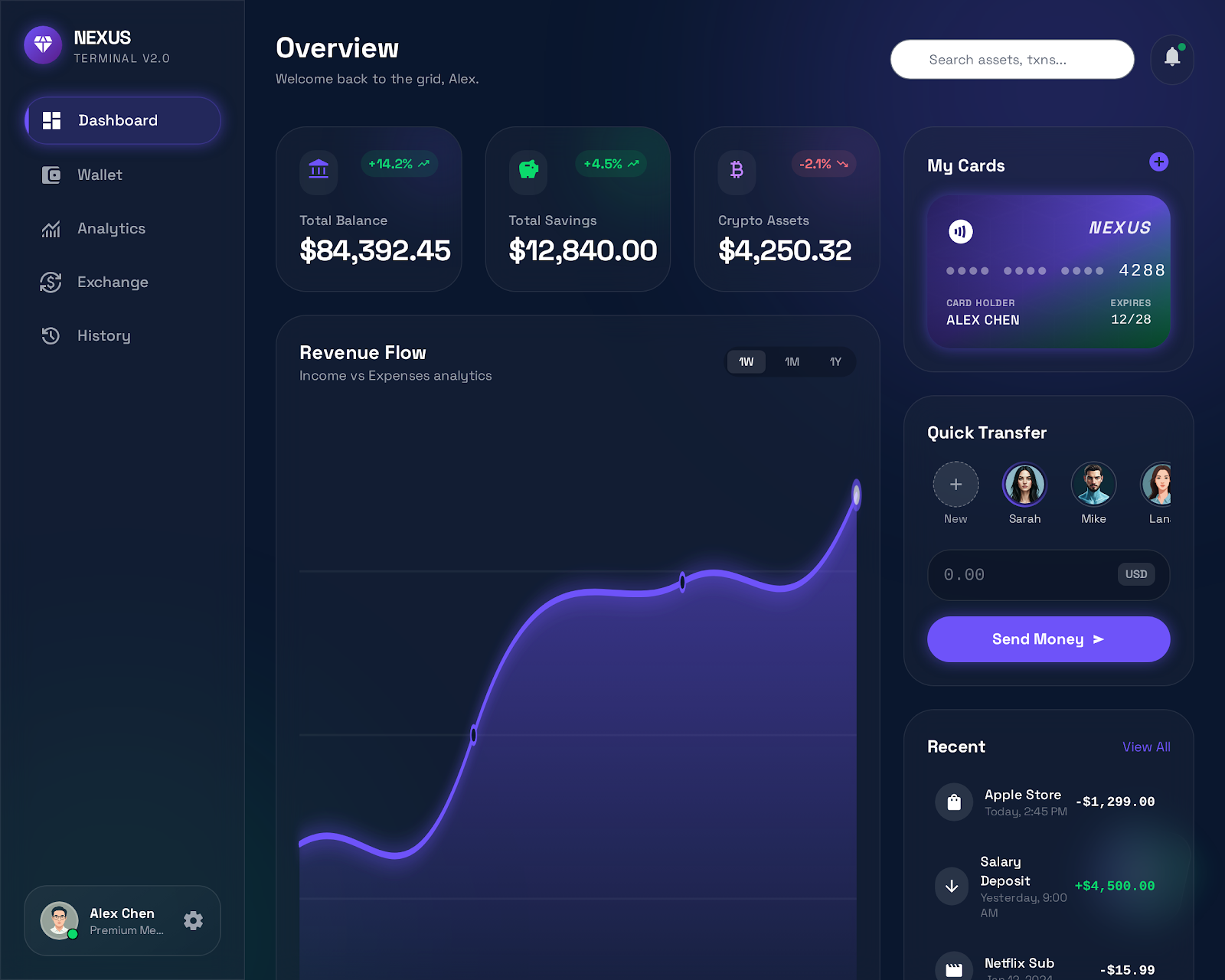 DigiBeloved portfolio project showing fintech SaaS dashboard with financial analytics and data visualization