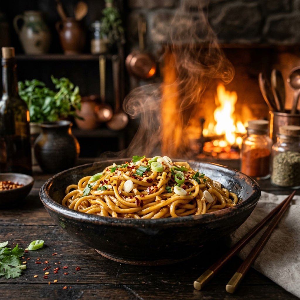 Dragonfire Garlic Noodles - Fable Feast