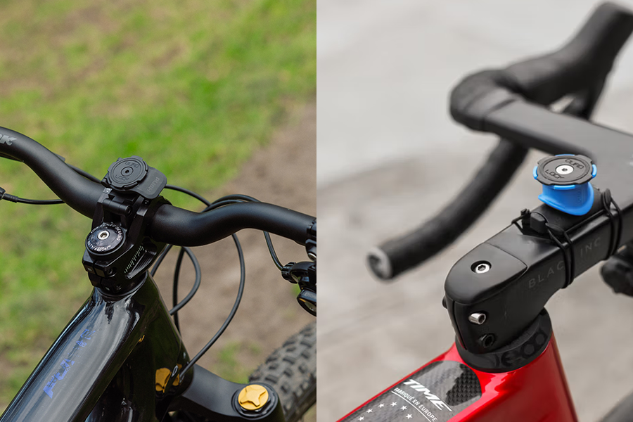 マウンテンバイクのステムに取り付けた Quad Lock Stem Cap Mount