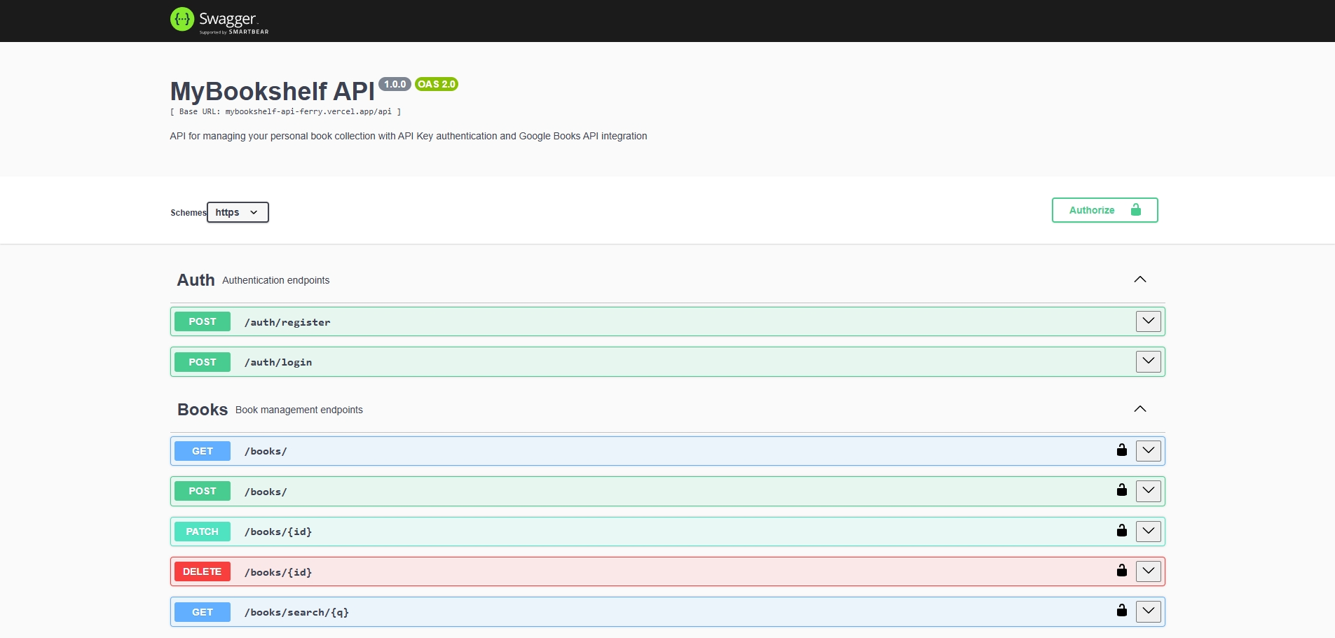 Swagger UI MyBookShelf API