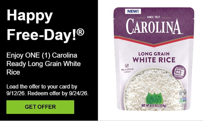 FREE Carolina Long Grain Rice 8.8oz at Stop & Shop