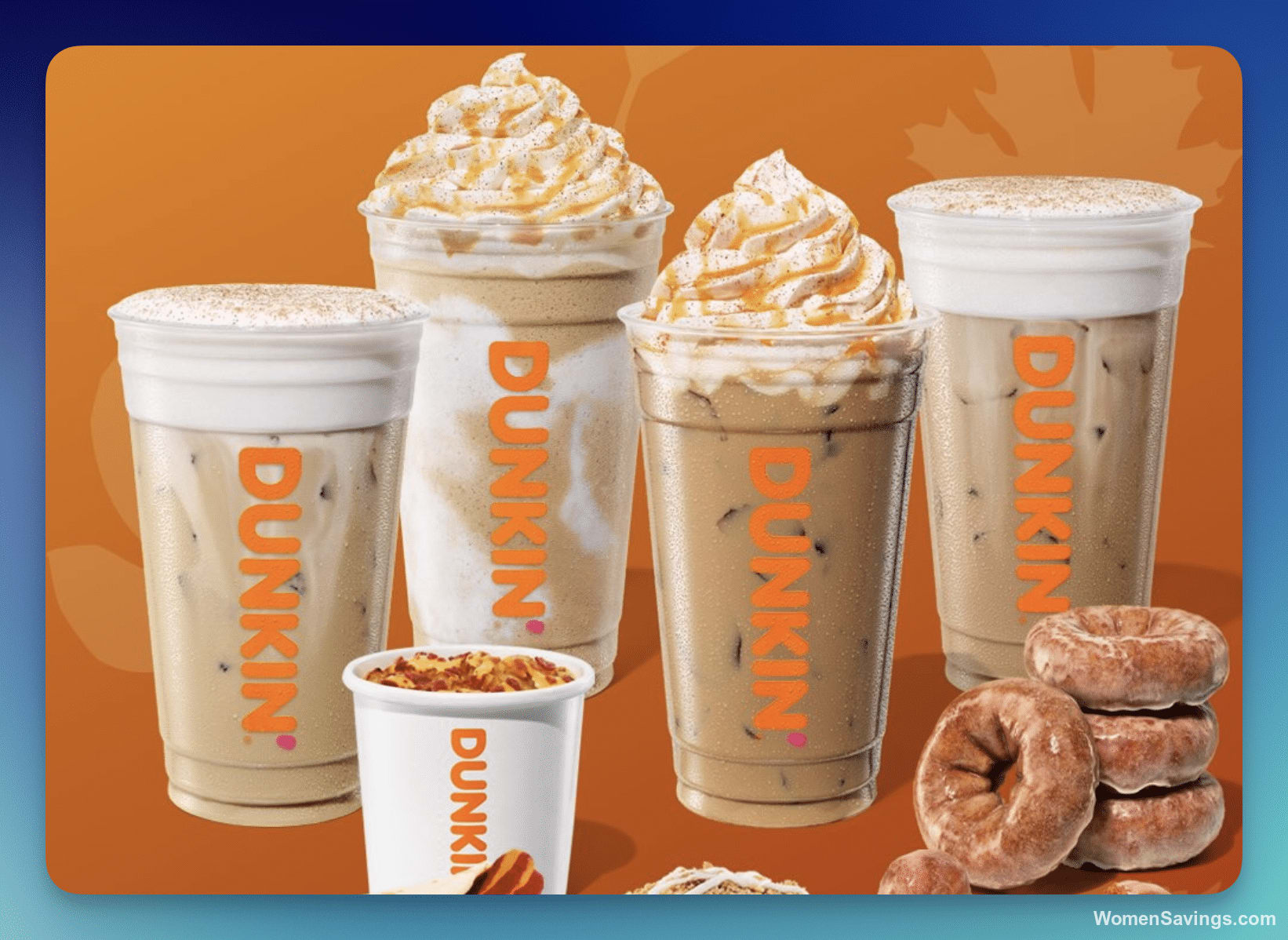 Dunkin' iced coffee cup next to the Dunkin' mobile app on a smartphone
