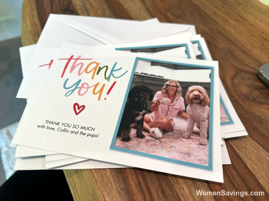 Set of six 5x7 premium photo cards from Walgreens with matching envelopes