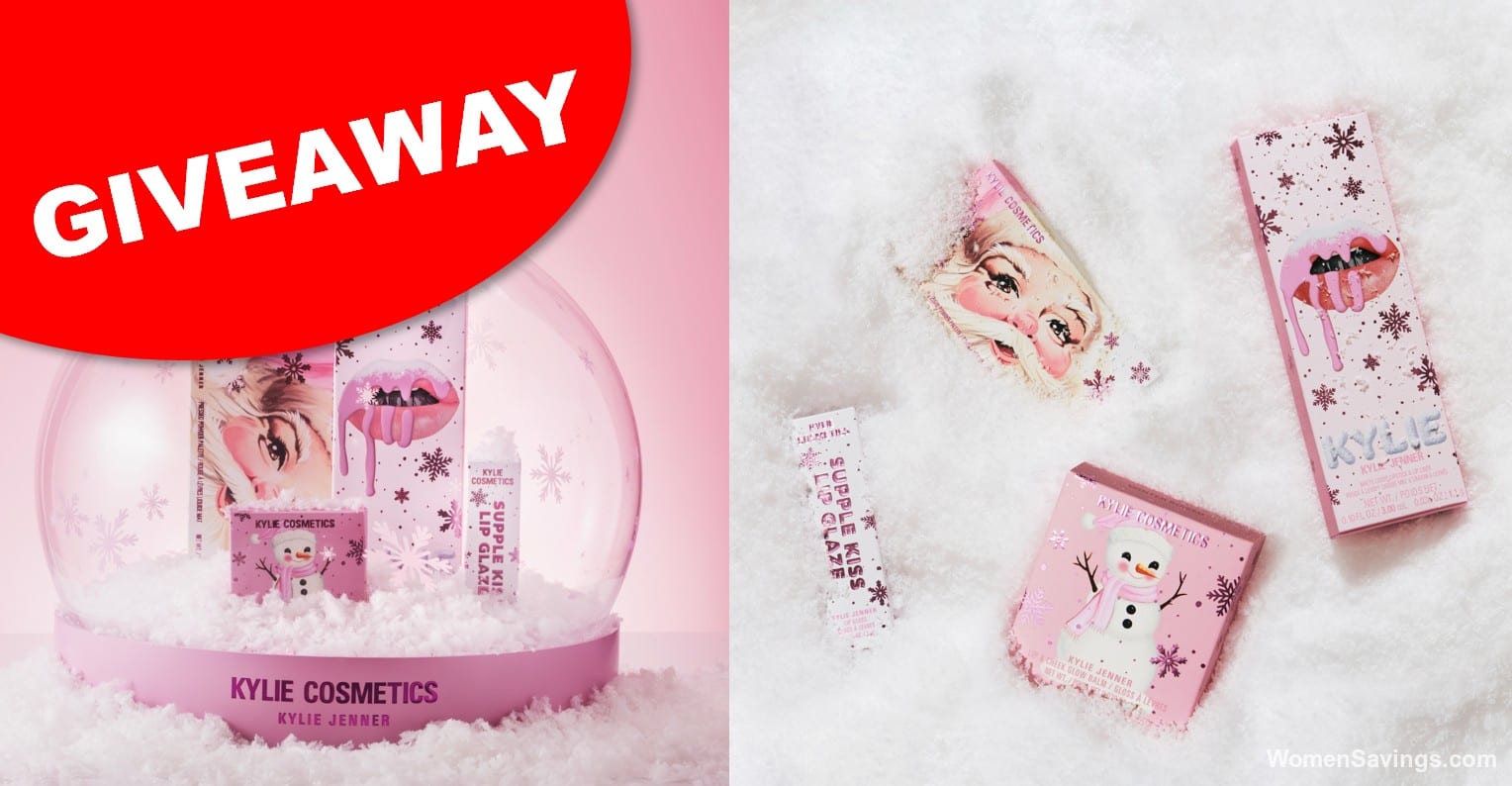 Kylie Cosmetics Winter Kissed Collection with cool pink eyeshadow palette, lip kit, glow balm and lip glaze