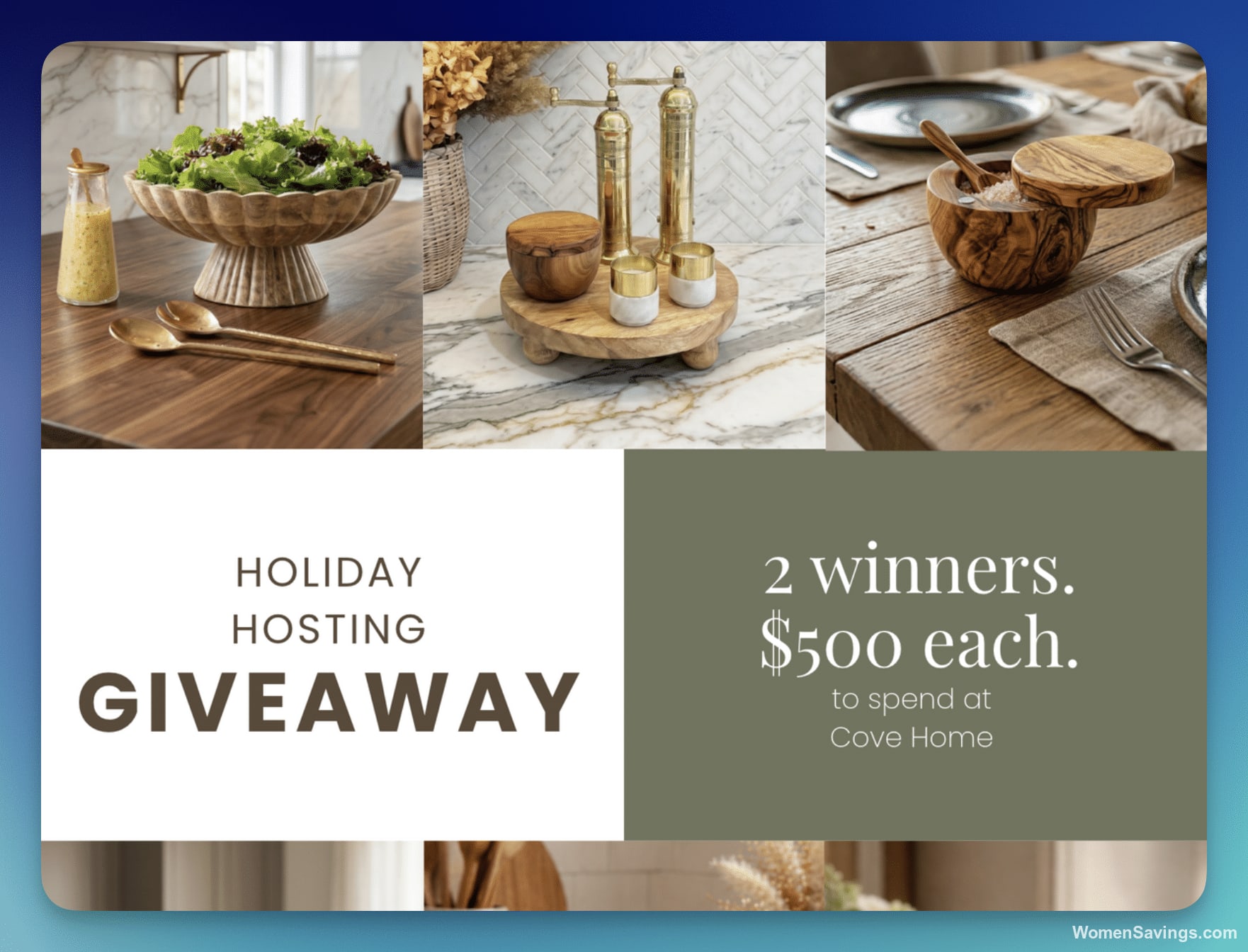 Cove Home kitchenware and home goods set up for holiday hosting with a $500 gift card prize