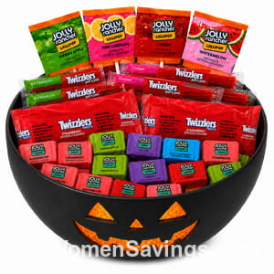 Five-pound bag of Hershey's Wicked Kisses Halloween mix chocolates in orange, purple and black foils
