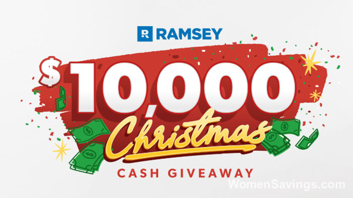 Stack of cash with text promoting the Ramsey Cash Giveaway with $500 weekly prizes and a $10,000 grand prize